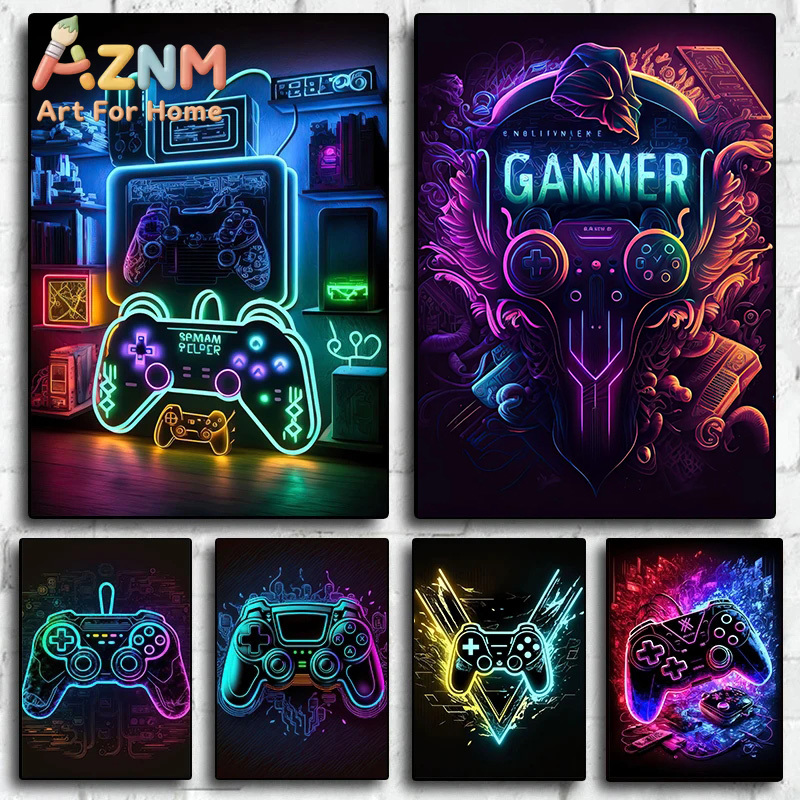 Esports Gamer - ملصق فني حائطي عصري بتصميم نيون