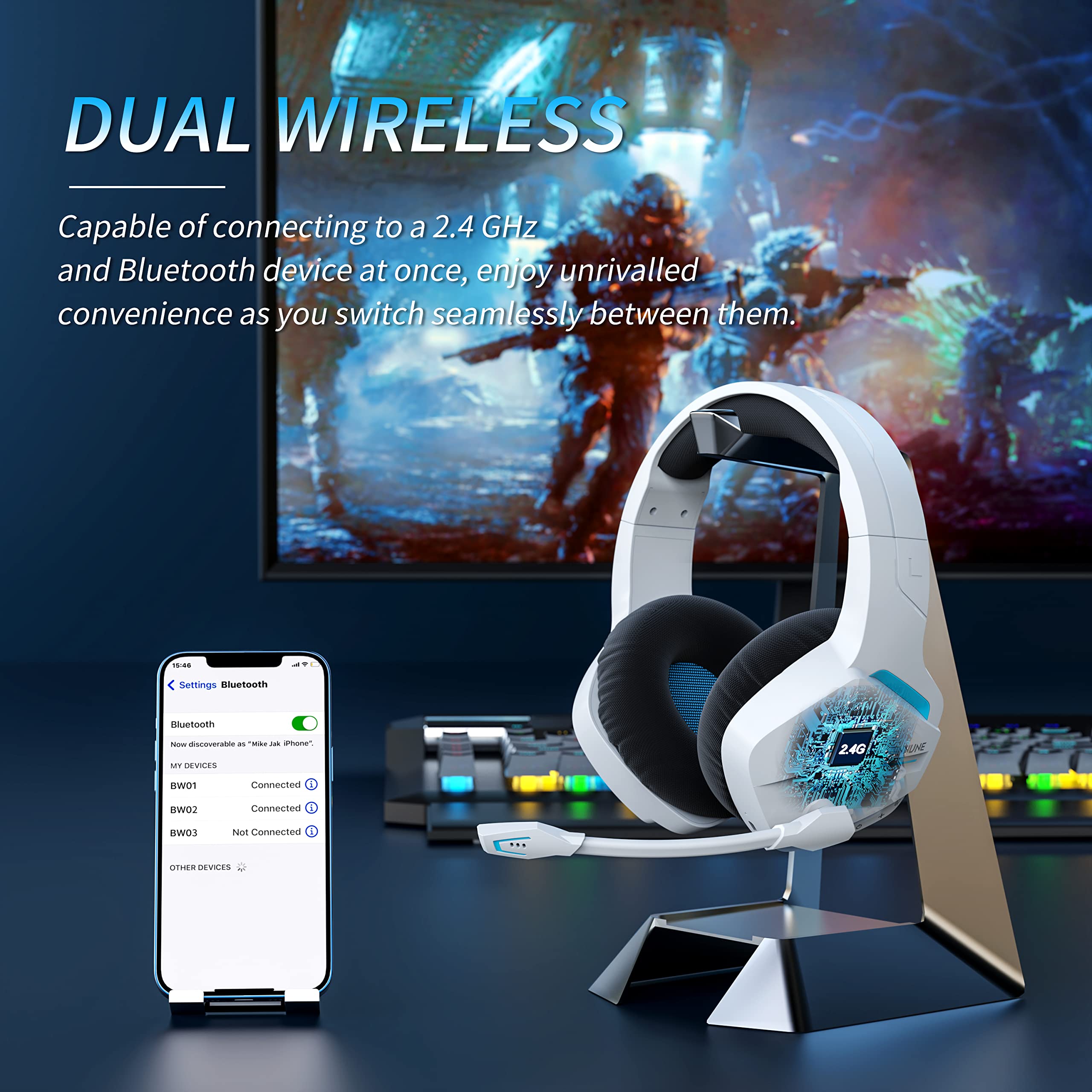 BINNUNE-سماعة ألعاب لاسلكية مع - مراجعة Esports Gaming Headphones وسعره